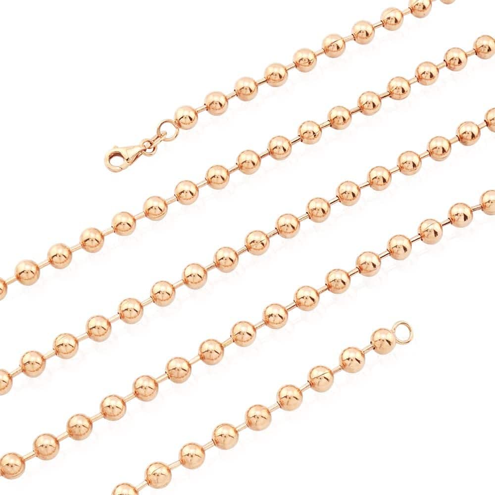 Solid 14k Rose Gold 5mm Ball Beaded Chain Necklace 24" 26" 28" 30"