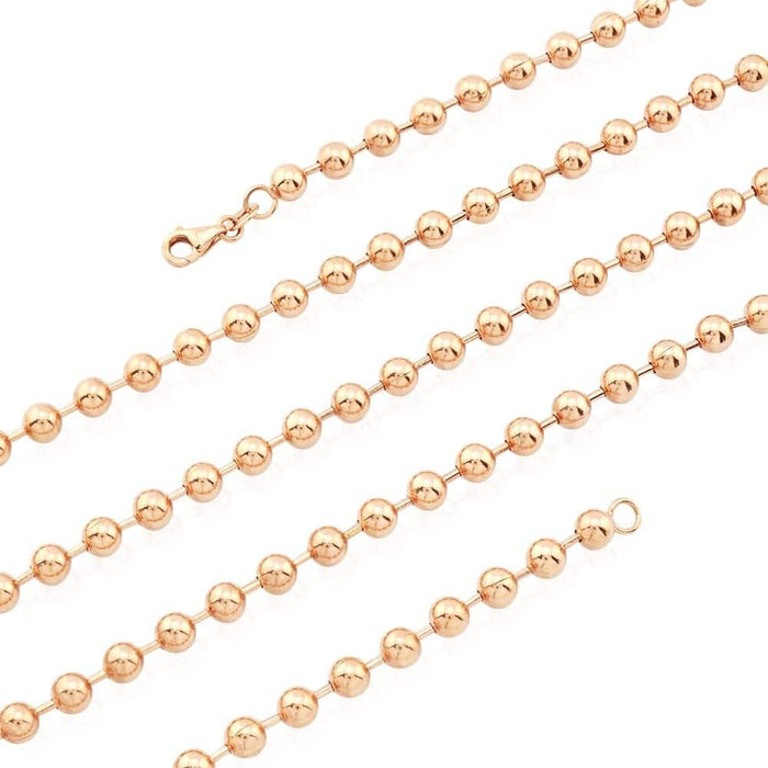 14K Rose Gold 5mm Ball Beaded Chain (Hollow) 24"-30"