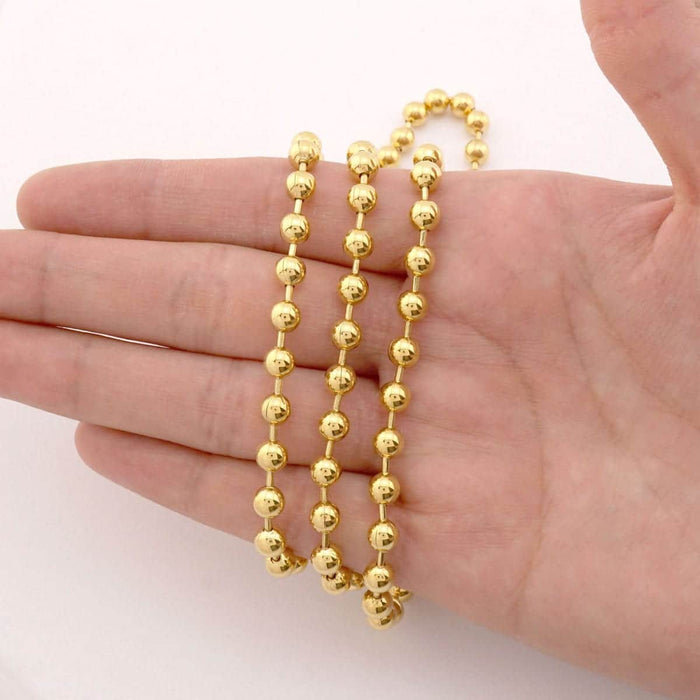 14K Yellow Gold 5mm Ball Beaded Chain (Hollow) 24"-30"