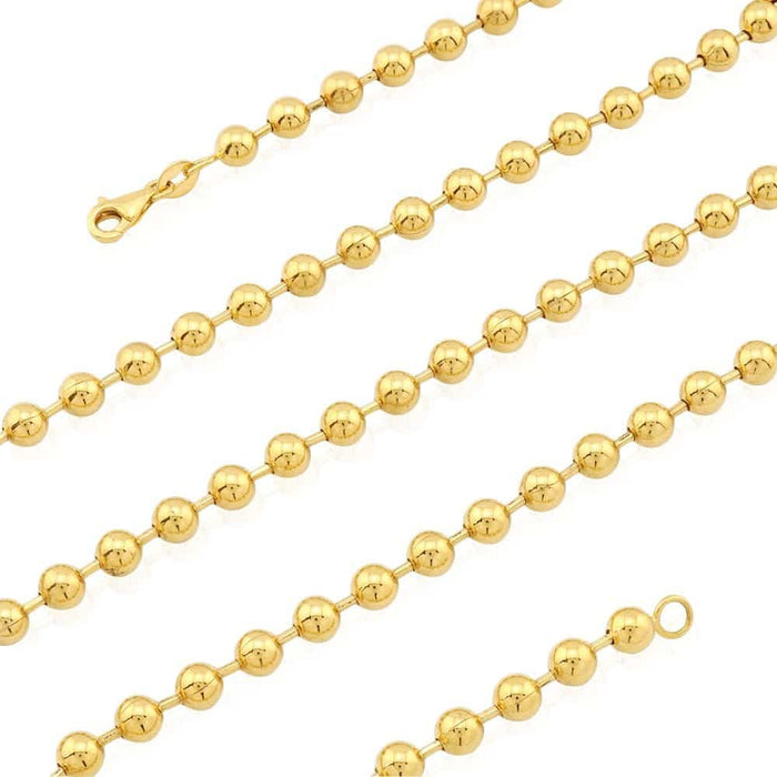 14K Yellow Gold 5mm Ball Beaded Chain (Hollow) 24"-30"