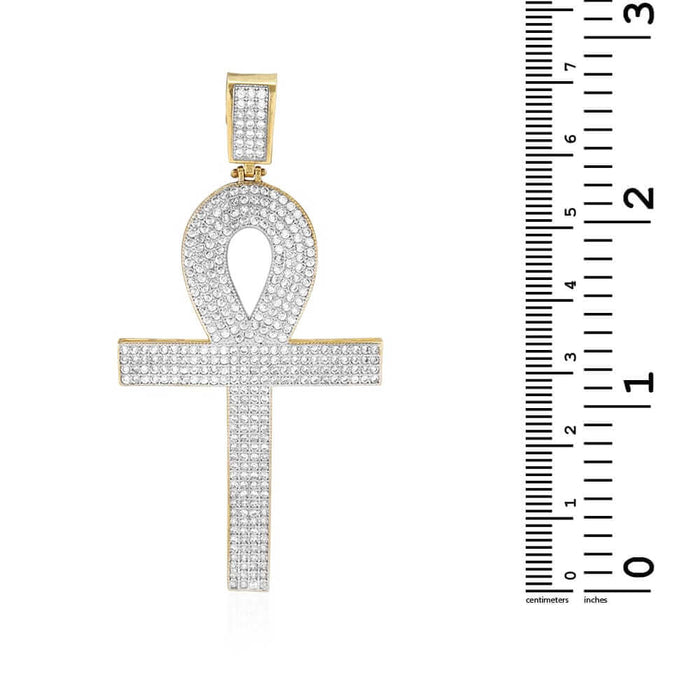 14K Yellow Gold CZ Egyptian Ankh Cross Pendant 2"-2.8"