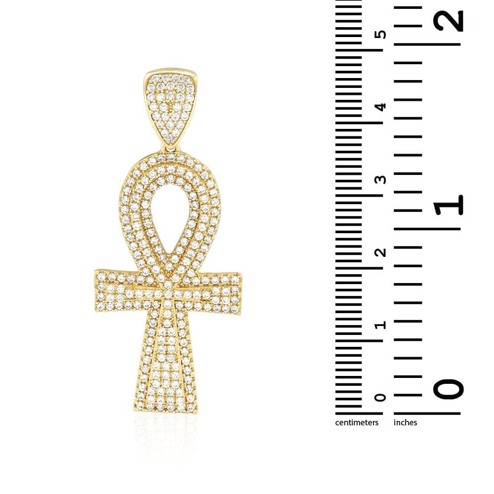 10K Real Gold 6CTW CZ Encrusted Ankh Cross Egyptian Pendant 1.7"