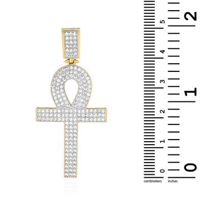 14K Yellow Gold CZ Egyptian Ankh Cross Pendant 2"-2.8"