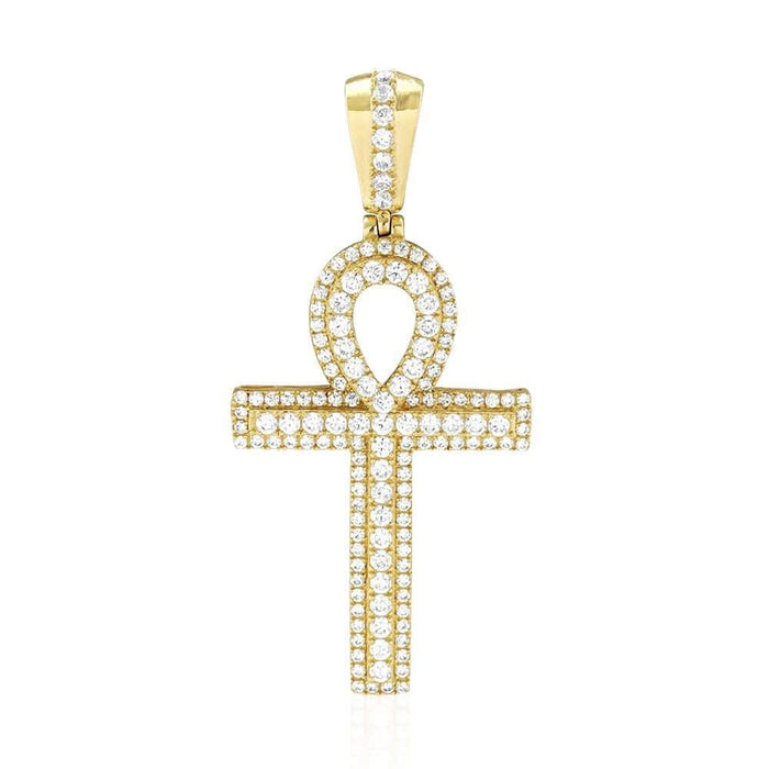 14K Yellow Gold 5Ct CZ Egyptian Ankh Cross Pendant