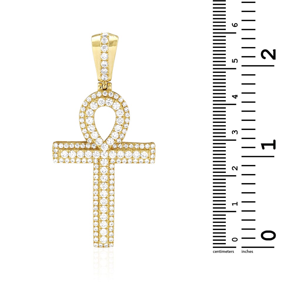 14k Solid Yellow Gold 5Ct Created Diamond Egyptian Ankh Cross Pendant