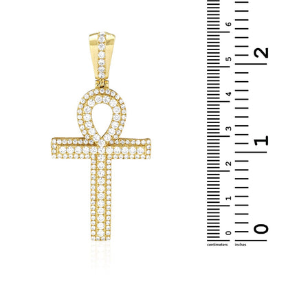14k Solid Yellow Gold 5Ct Created Diamond Egyptian Ankh Cross Pendant