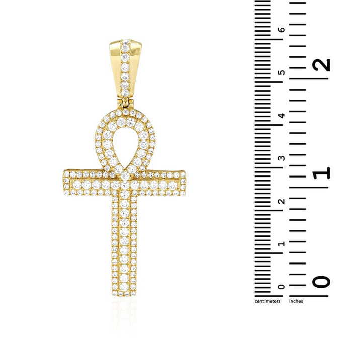 14K Yellow Gold 5Ct CZ Egyptian Ankh Cross Pendant