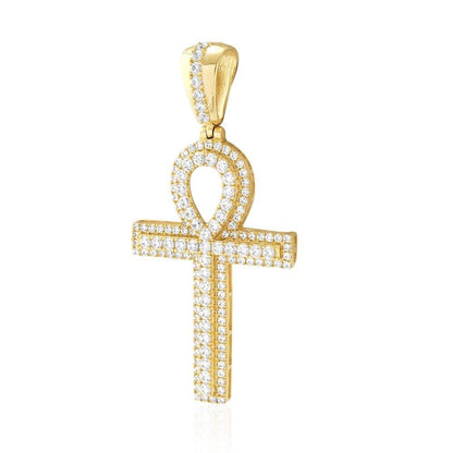 14k Solid Yellow Gold 5Ct Created Diamond Egyptian Ankh Cross Pendant