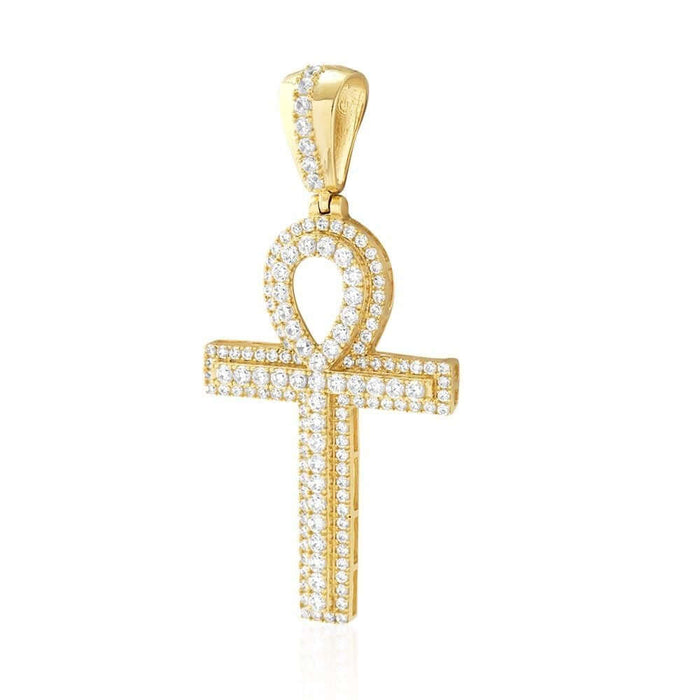 14K Yellow Gold 5Ct CZ Egyptian Ankh Cross Pendant
