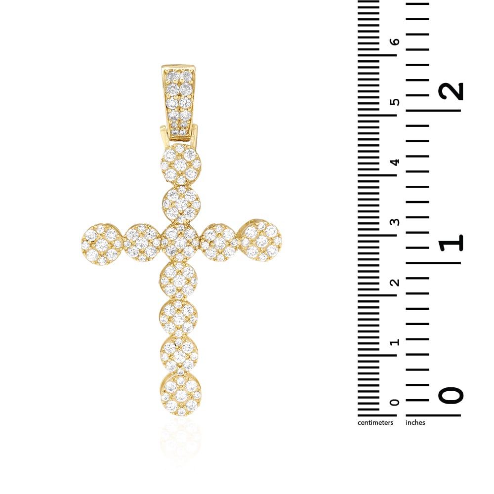 10k Yellow Gold 6Ct CZ Cluster Religious Cross Pendant