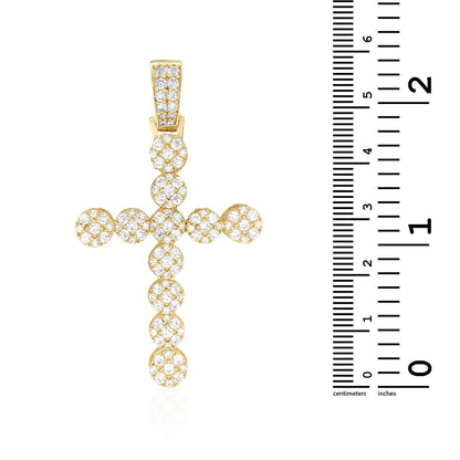 10k Yellow Gold 6Ct CZ Cluster Religious Cross Pendant