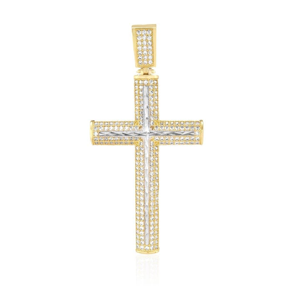 14k Yellow Gold Created Diamond Micro Pave Religious Cross Pendant 4Ct, 6Ct