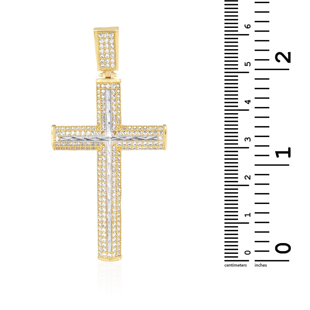 14k Yellow Gold Created Diamond Micro Pave Religious Cross Pendant 4Ct, 6Ct
