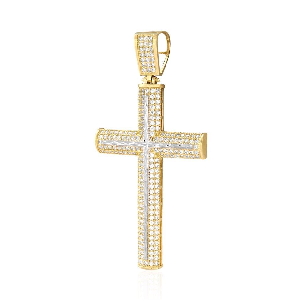 14k Yellow Gold Created Diamond Micro Pave Religious Cross Pendant 4Ct, 6Ct