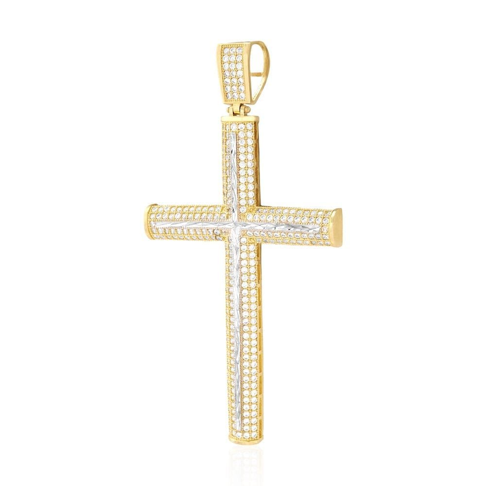 14k Yellow Gold Created Diamond Micro Pave Religious Cross Pendant 4Ct, 6Ct
