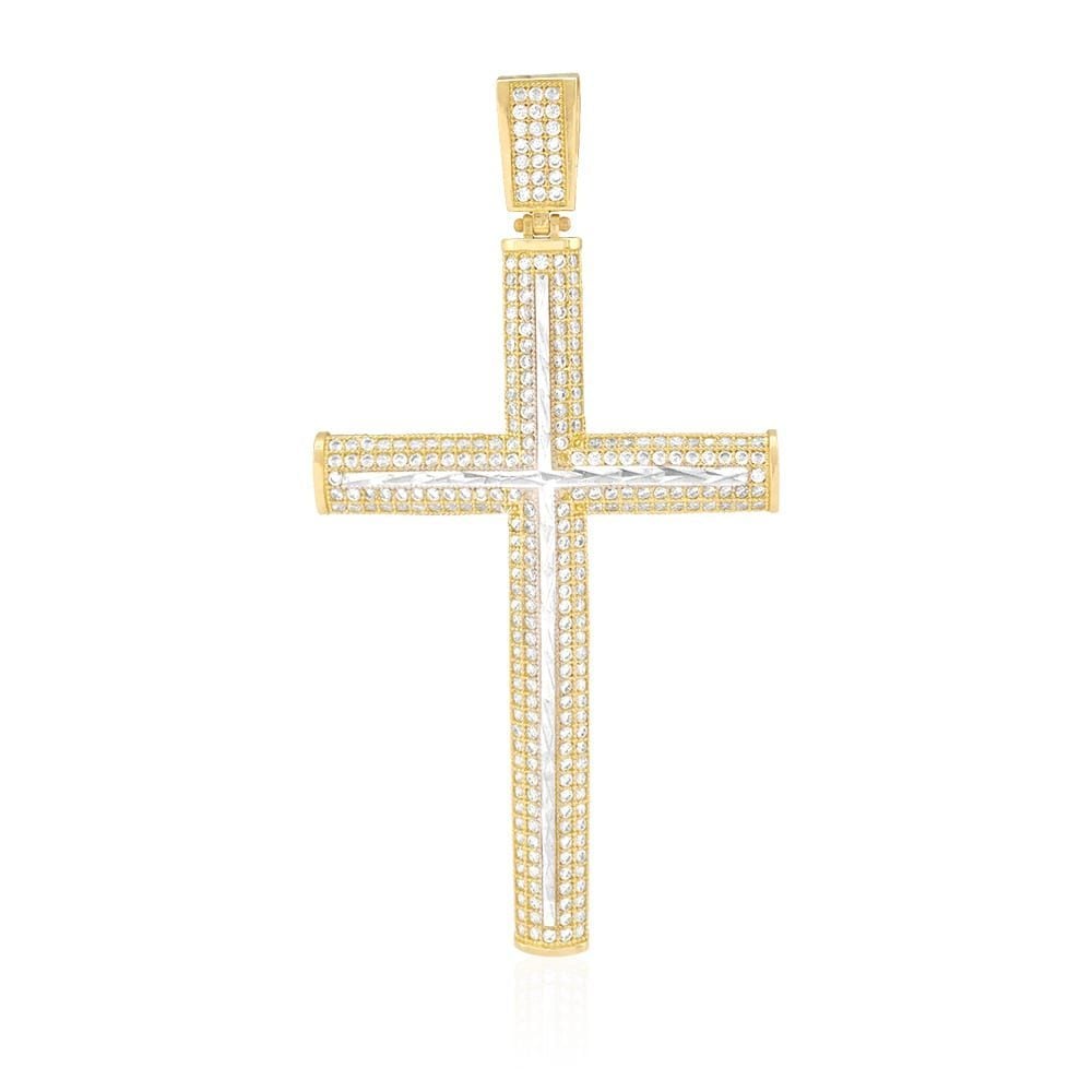 14k Yellow Gold Created Diamond Micro Pave Religious Cross Pendant 4Ct, 6Ct