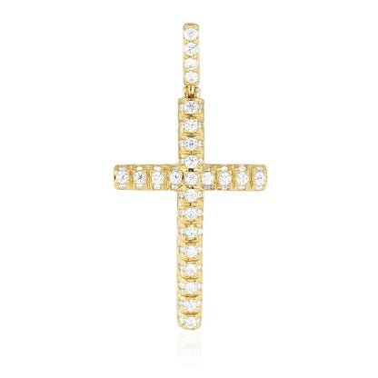 14k Solid Yellow Gold 3Ct Created Diamond Segmented Religious Cross Pendant
