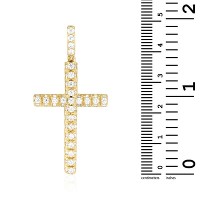 14k Solid Yellow Gold 3Ct Created Diamond Segmented Religious Cross Pendant
