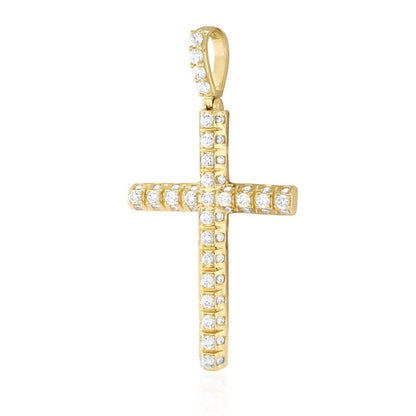14k Solid Yellow Gold 3Ct Created Diamond Segmented Religious Cross Pendant