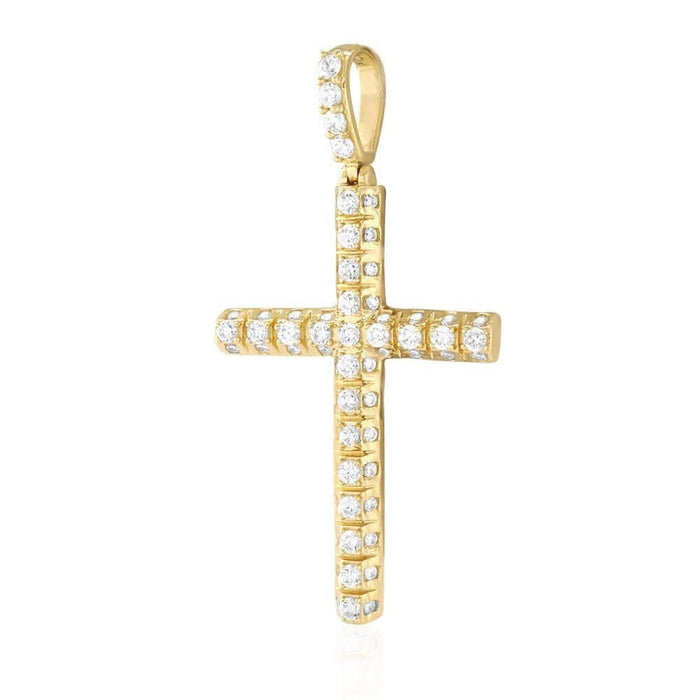 14K Yellow Gold 3Ct CZ Segmented Religious Cross Pendant
