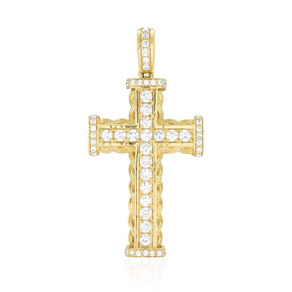 14k Solid Yellow Gold 3Ct Created Diamond Religious Catholic Cross Pendant