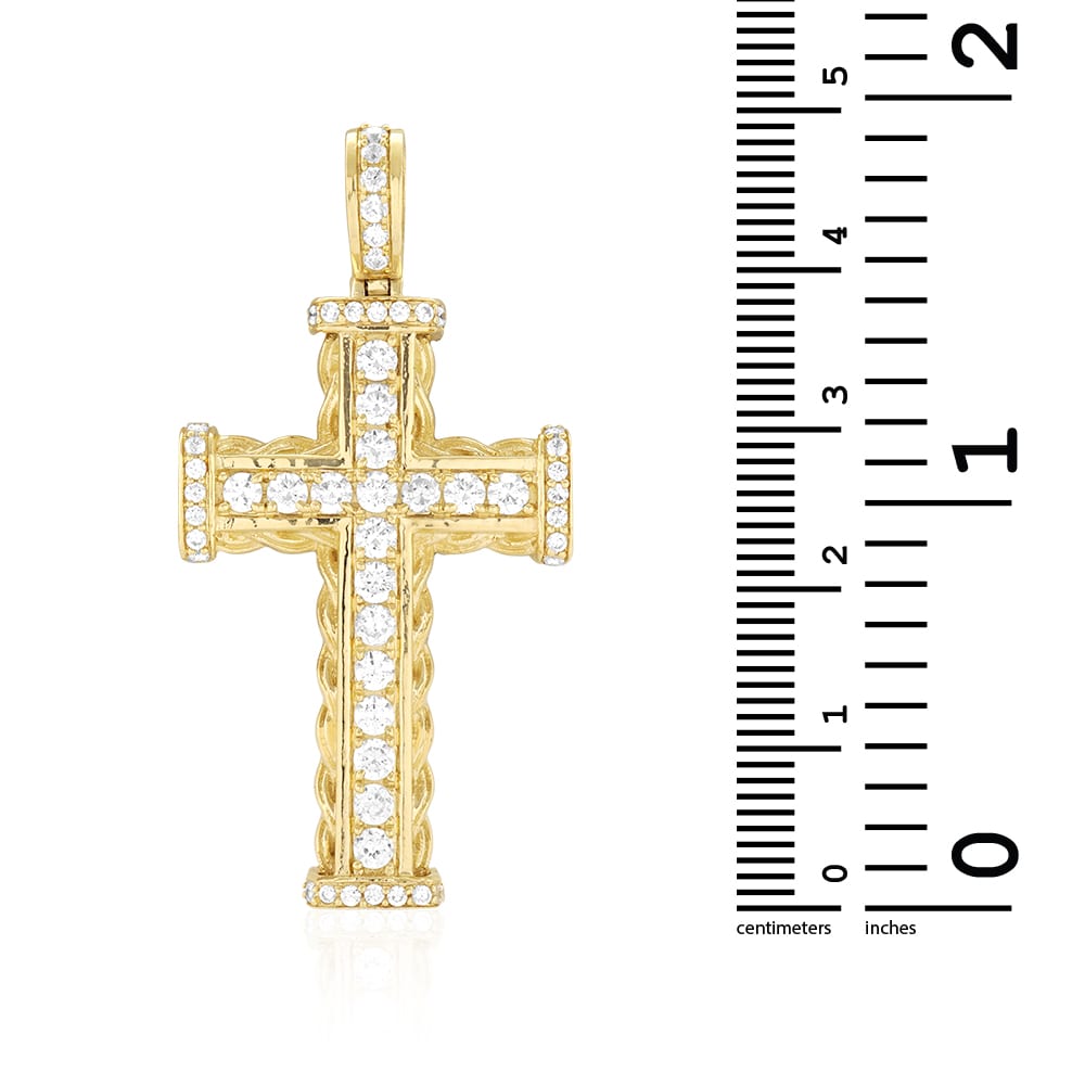 14k Solid Yellow Gold 3Ct Created Diamond Religious Catholic Cross Pendant
