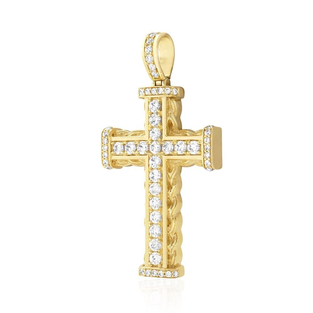 14k Solid Yellow Gold 3Ct Created Diamond Religious Catholic Cross Pendant