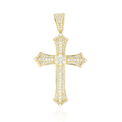 14K Yellow Gold CZ Religious Cross Pendant 2.4", 2"