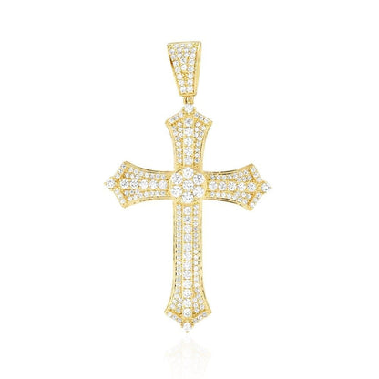 14k Solid Yellow Gold CZ Religious Cross Pendant 2.4", 2"