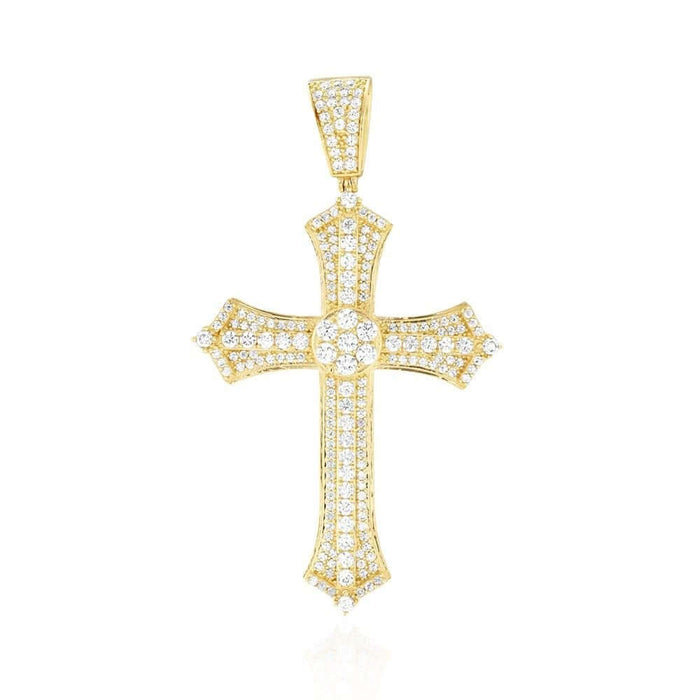 14K Yellow Gold CZ Religious Cross Pendant 2.4", 2"
