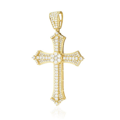 14k Solid Yellow Gold CZ Religious Cross Pendant 2.4", 2"