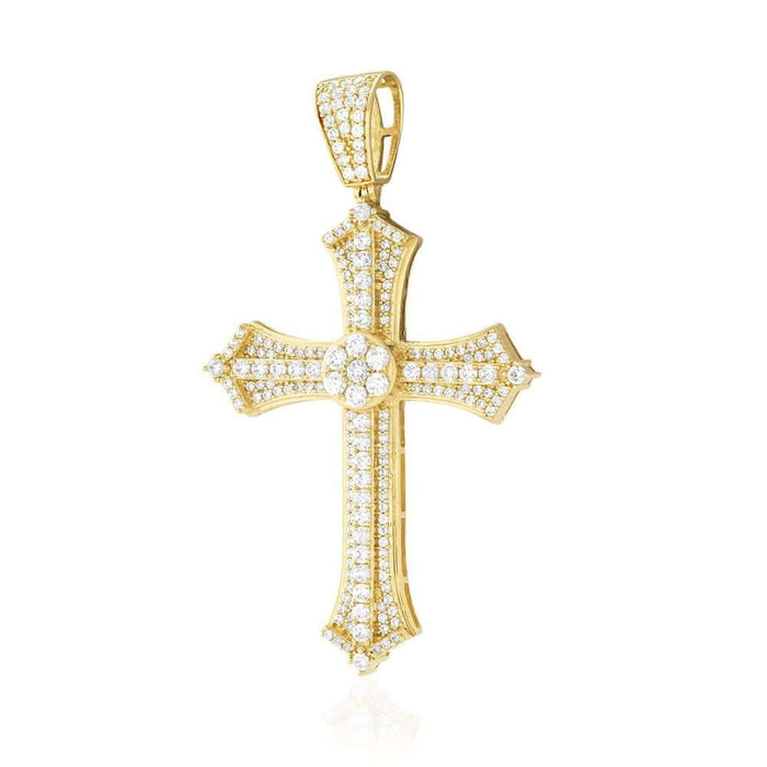 14K Yellow Gold CZ Religious Cross Pendant 2.4", 2"