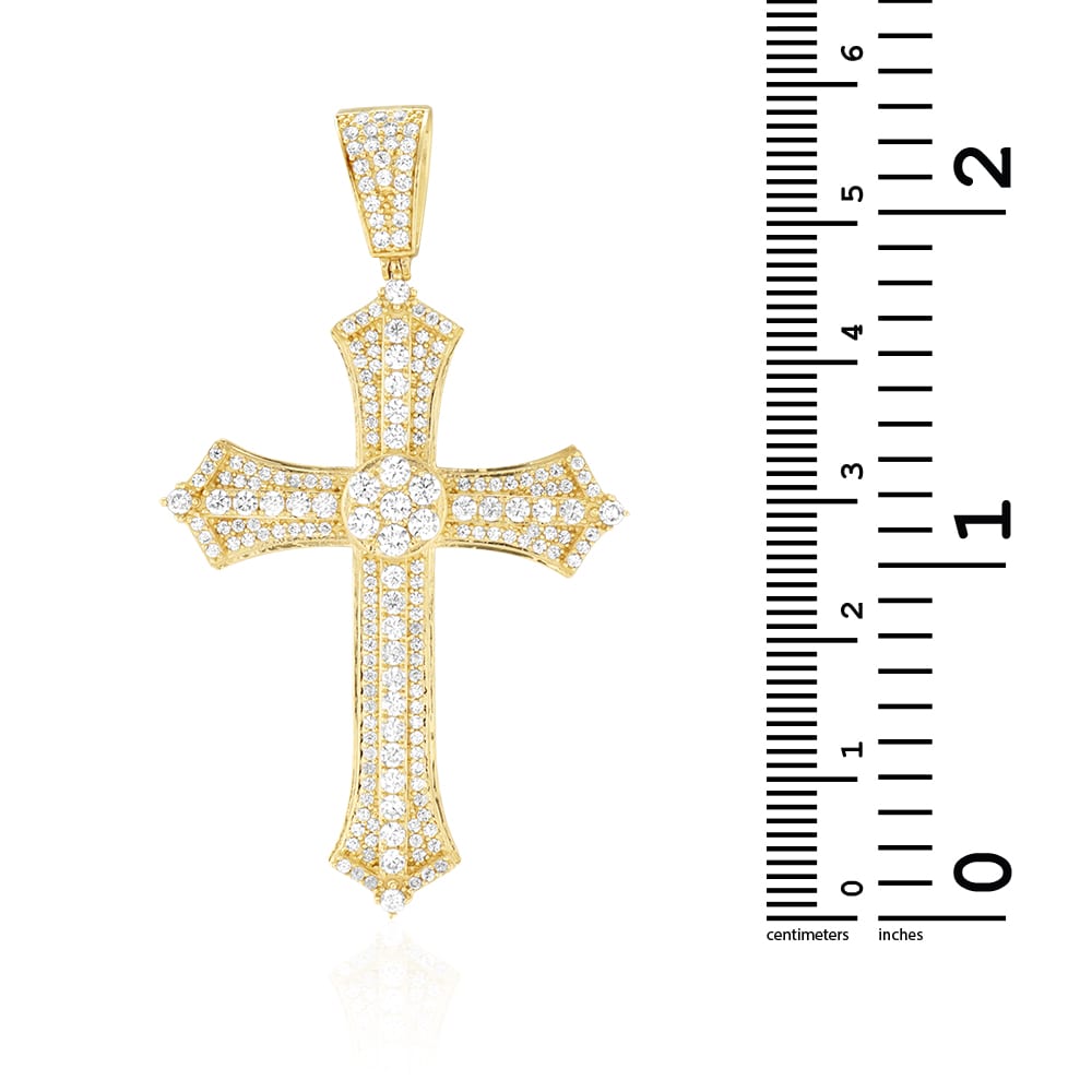 14k Solid Yellow Gold CZ Religious Cross Pendant 2.4", 2"