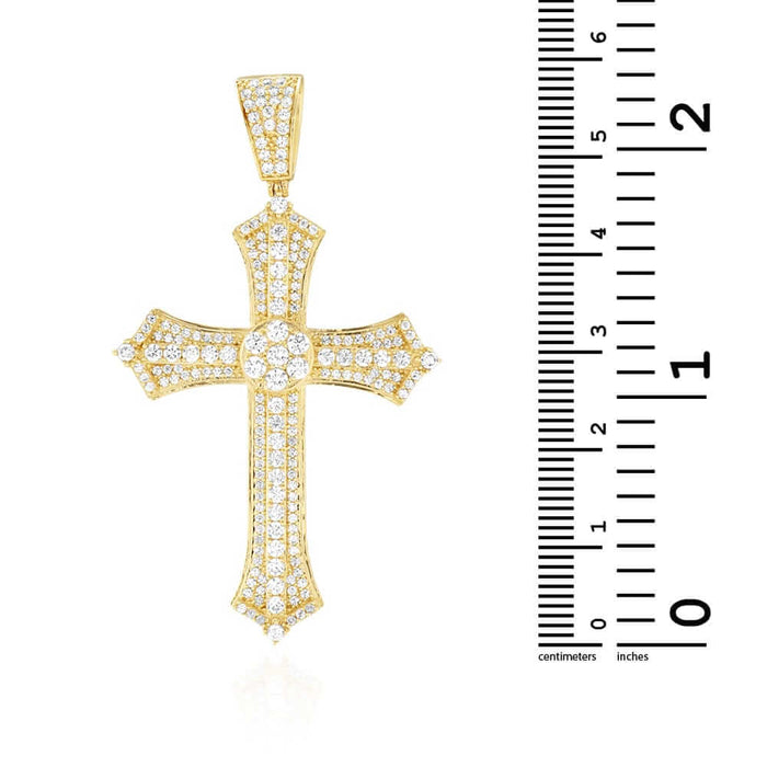 14K Yellow Gold CZ Religious Cross Pendant 2.4", 2"