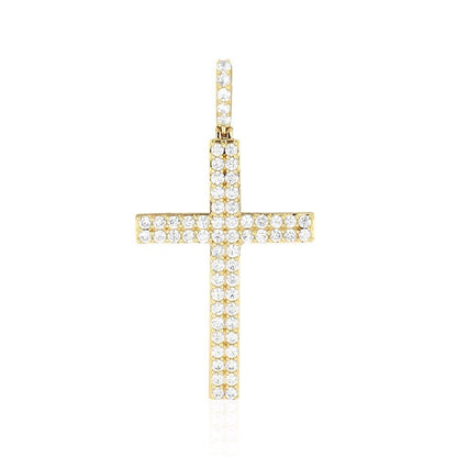 14k Solid Yellow Gold 1.75Ct Created Diamond Religious Cross Pendant 1.6"