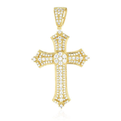 14k Solid Yellow Gold CZ Religious Cross Pendant 2.4", 2"
