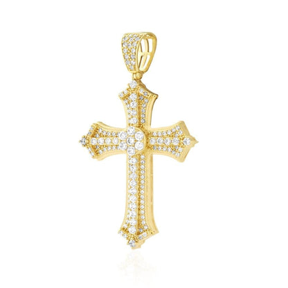 14k Solid Yellow Gold CZ Religious Cross Pendant 2.4", 2"