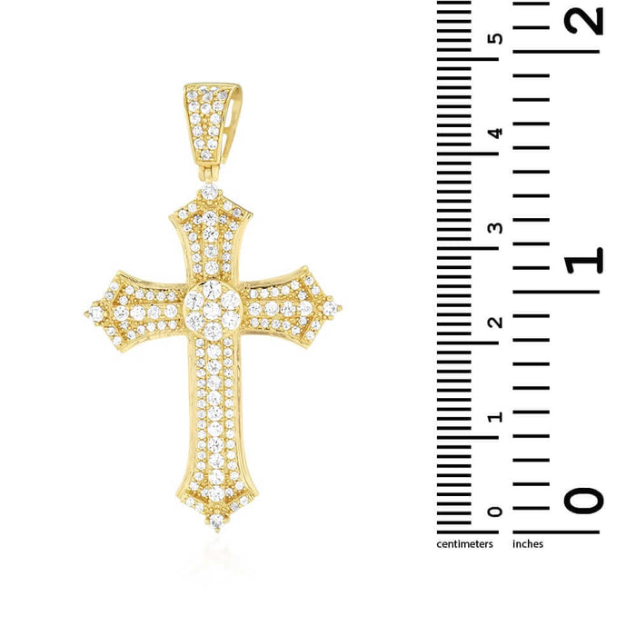 14K Yellow Gold CZ Religious Cross Pendant 2.4", 2"