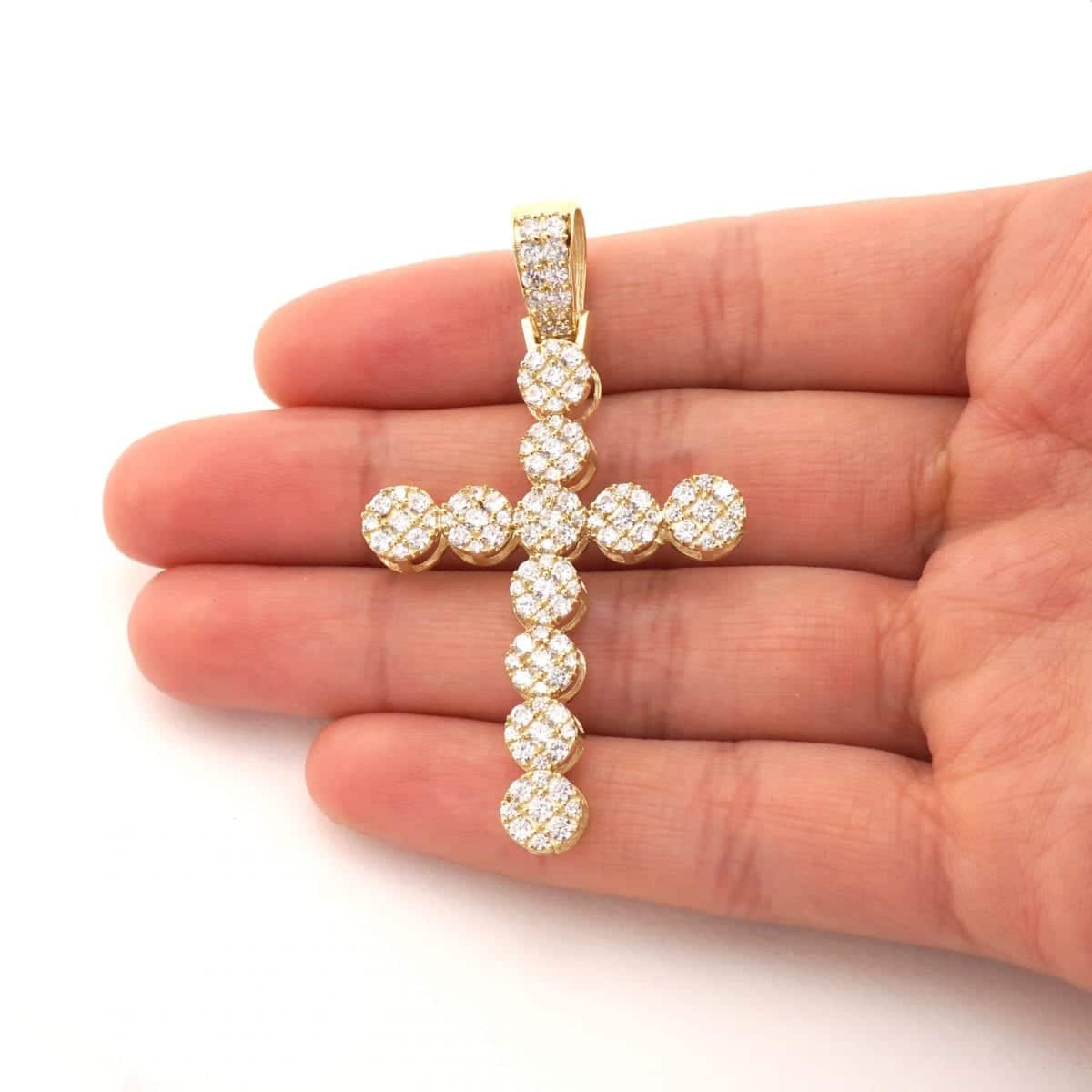 10k Yellow Gold 6Ct CZ Cluster Religious Cross Pendant