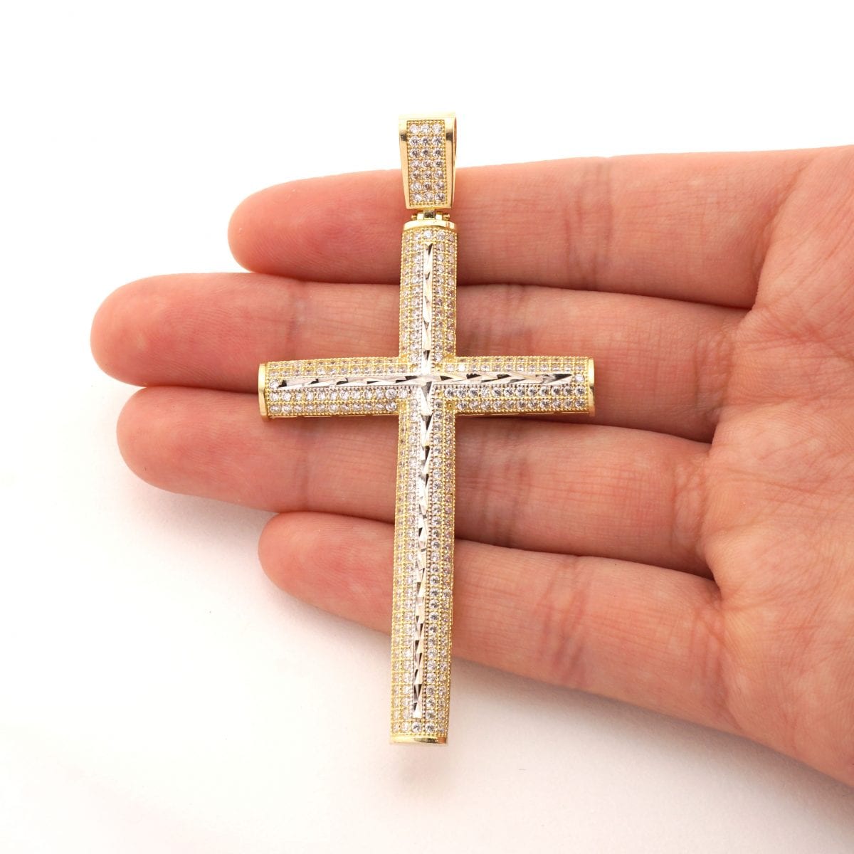 14k Yellow Gold Created Diamond Micro Pave Religious Cross Pendant 4Ct, 6Ct