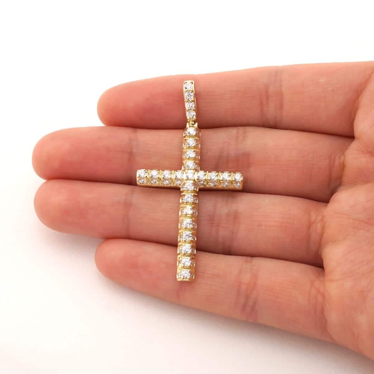 14k Solid Yellow Gold 3Ct Created Diamond Segmented Religious Cross Pendant
