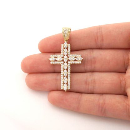 14k Solid Yellow Gold 3Ct Created Diamond Religious Cross Pendant