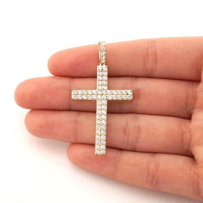 14K Yellow Gold 1.75Ct CZ Religious Cross Pendant 1.6"