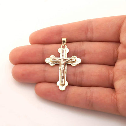 14k Solid Yellow Gold 1Ct CZ Jesus Crucifix Cross Pendant 1.6"