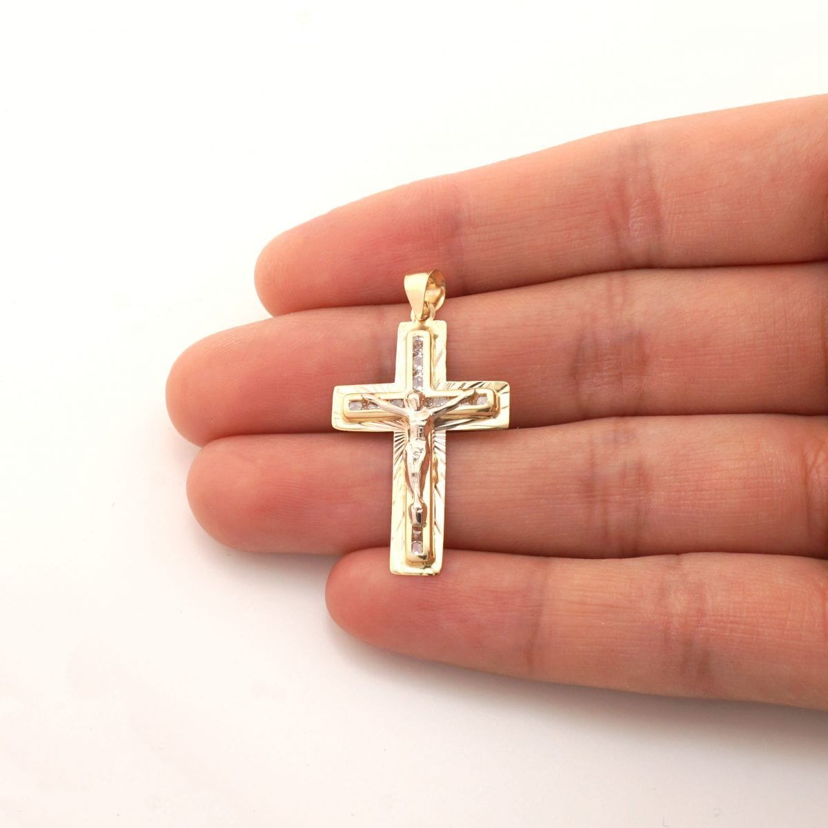 14k Yellow Gold 1Ct Created Diamond Jesus Crucifix Cross Pendant