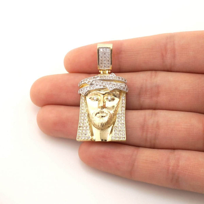 14K Gold CZ Jesus Head Face Religious Pendant