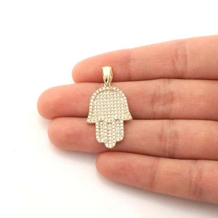 14k Yellow Gold CZ Hamsa Hand Of Fatima Pendant