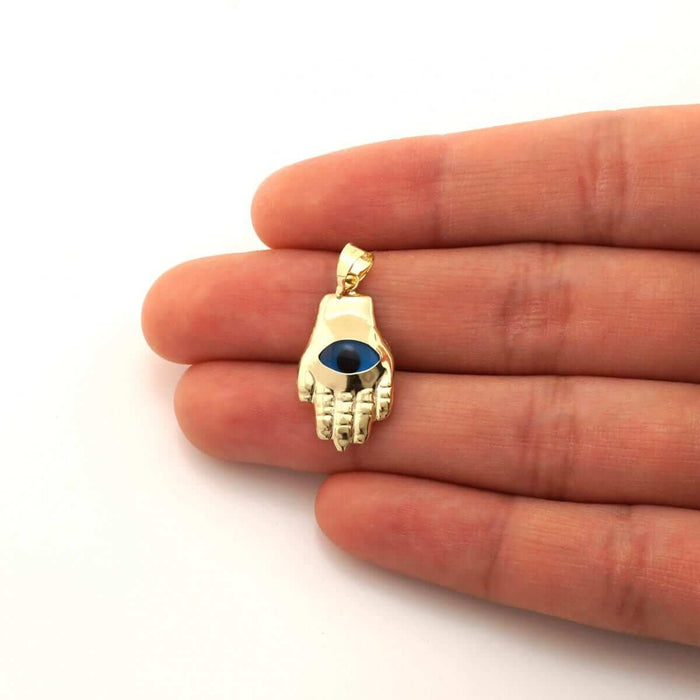 14k Yellow Gold Evil Eye Hamsa Hand Of Fatima Pendant 1"