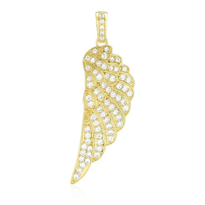 14K Yellow Gold 6Ct CZ Angel Wings Pendant 2.4"
