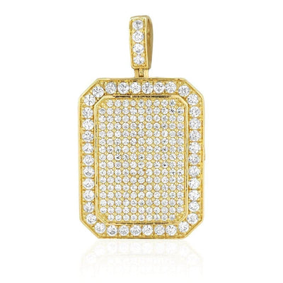 10K Gold 7.50Ct CZ Micro Pave Dog Tag Pendant 1.6"